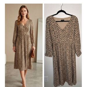 J. Crew Leopard Print Button Front A Line Midi Dress Size 4 Long Sleeve Animal
